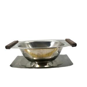 Danish One PIece Silver Tone Stainless Steel Wood Gravy Boat Midcentury Modern